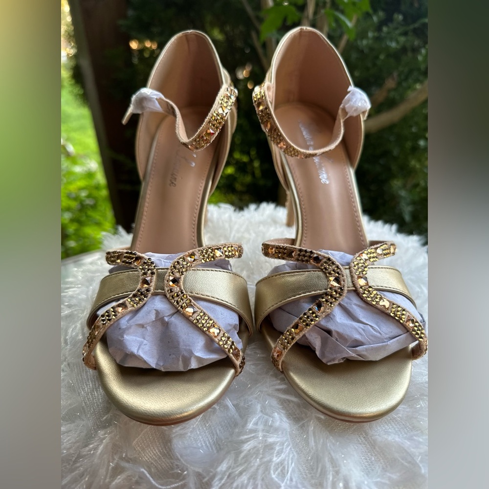 Lauren Lorraine Gold Embellished Heels